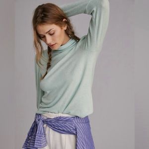 Anthropologie green puff sleeve long sleeve turtleneck size small